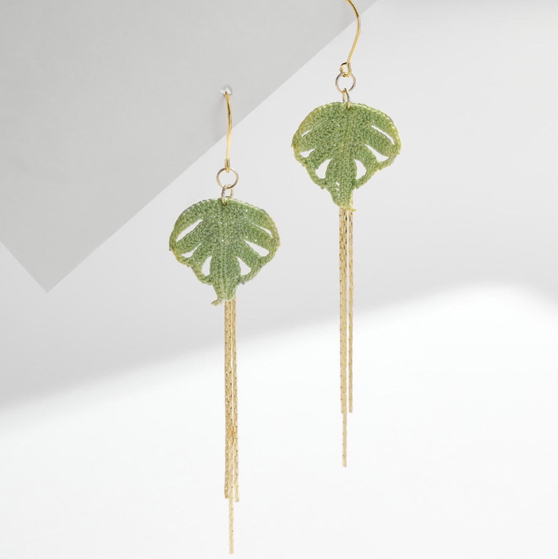 monstera earrings crochet pattern Monstera Fringe Drop Micro-Crochet Earrings