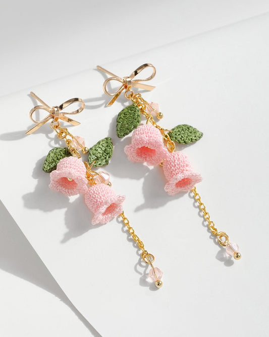 Micro Crochet Earring | Pinky Lily of the valley Bow drop