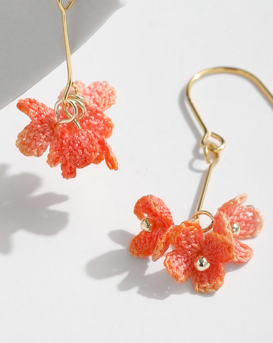 Micro Crochet Earring | Tiny orange flowers