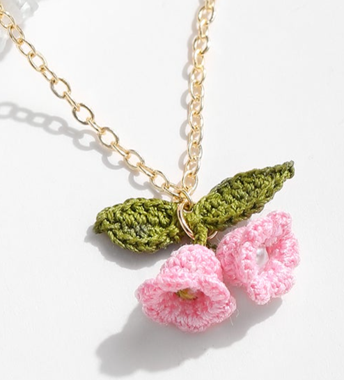 Micro Crochet Necklace | Pink Lily of the valley Pendant