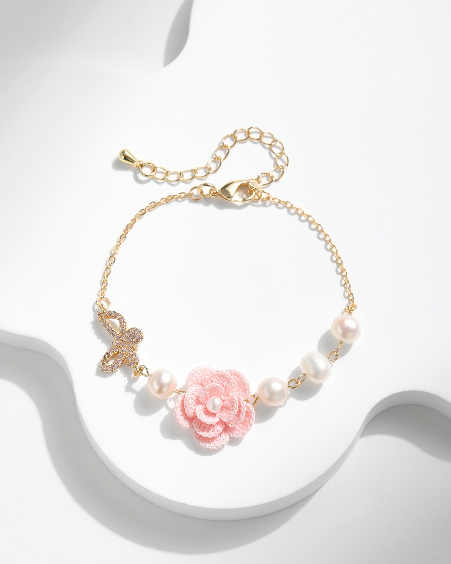 Micro Crochet Bracelet | Camellia with Pearl