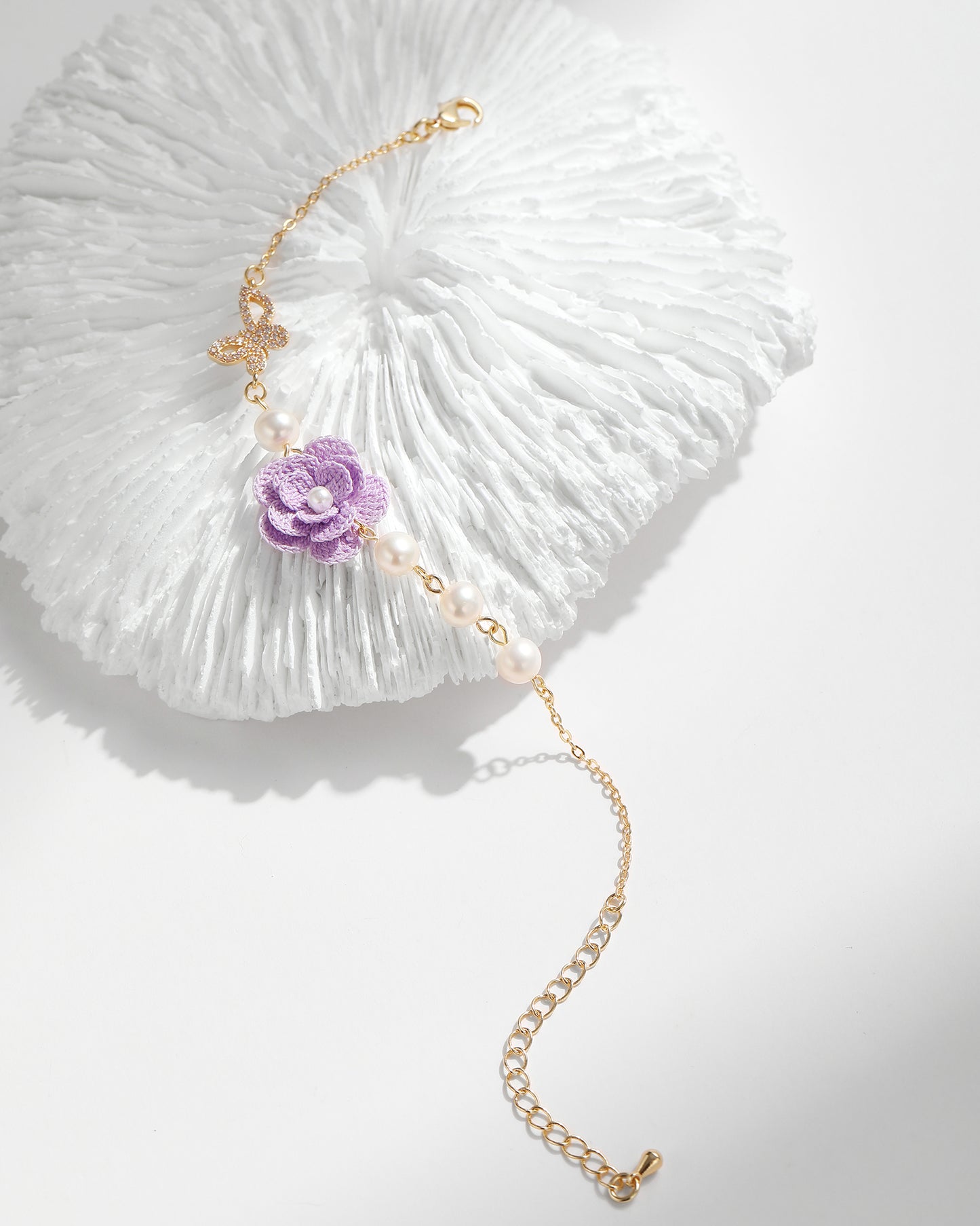 Micro Crochet Bracelet | Camellia with Pearl