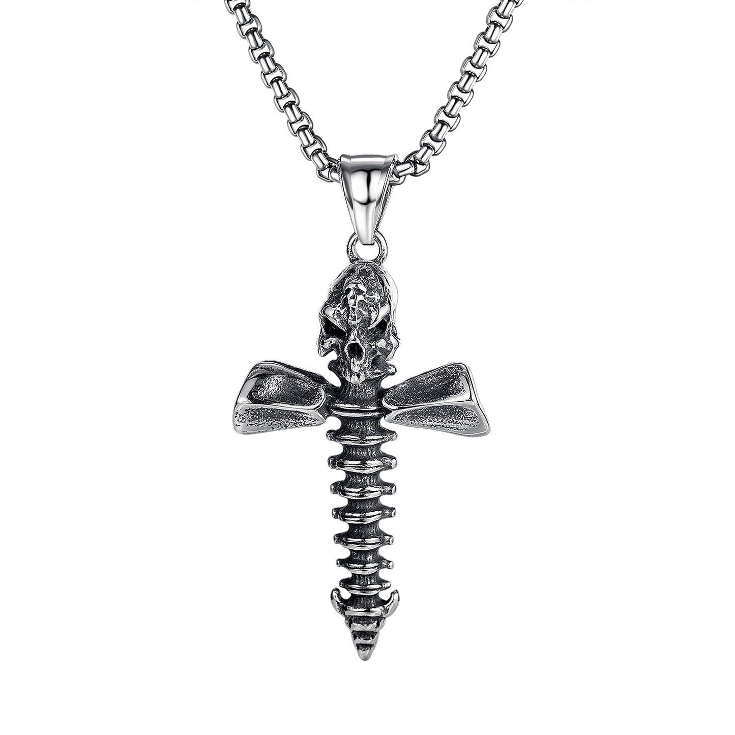 Stainless Steel Necklace | Cross & Skull