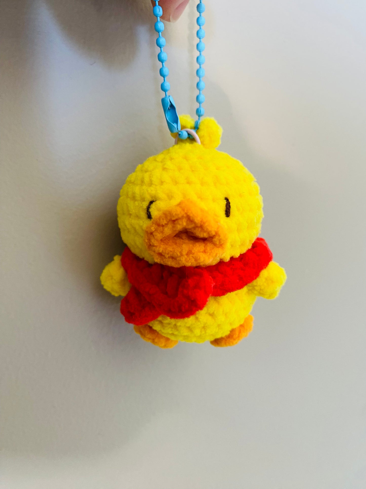 Handmade crochet yellow duck keychain, cute mini keyring gift