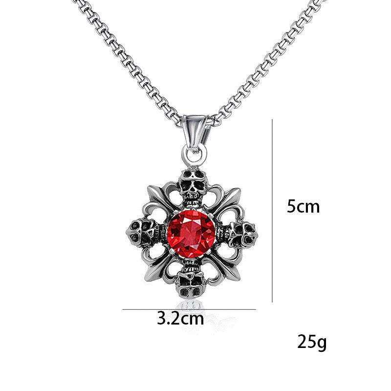 Stainless Steel Skull with Gemstone Necklace