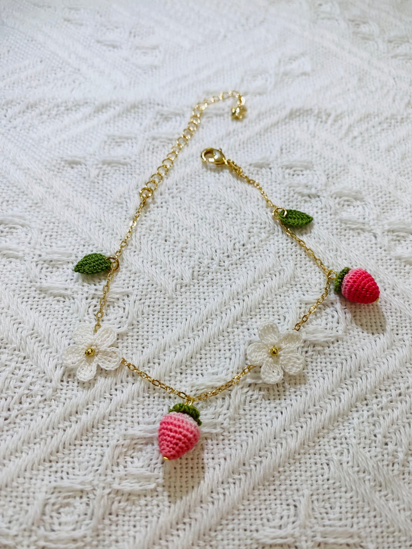 Micro Crochet Bracelet | Pink Strawberry