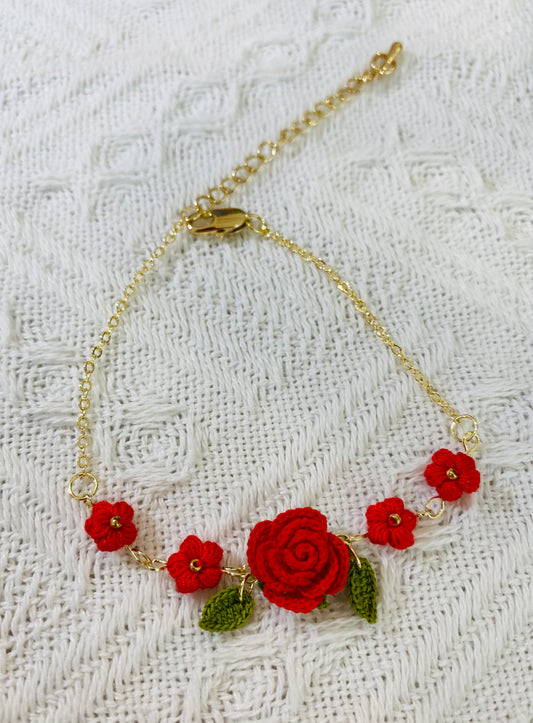 Micro Crochet Bracelet  |  Rose with Puff flowers