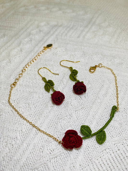 Micro Crochet Bracelet  |  Rose with Stem