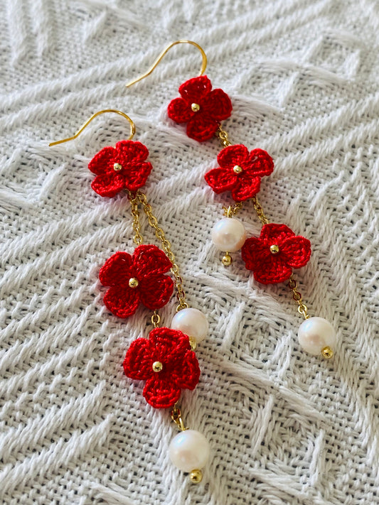 Micro Crochet Earring | Flowers and Pearls Drop