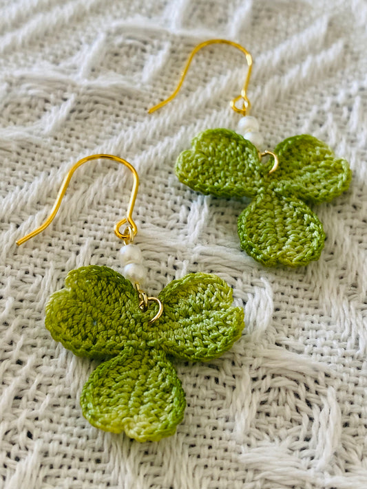 Micro  Crochet Earring | Three leaves Clover