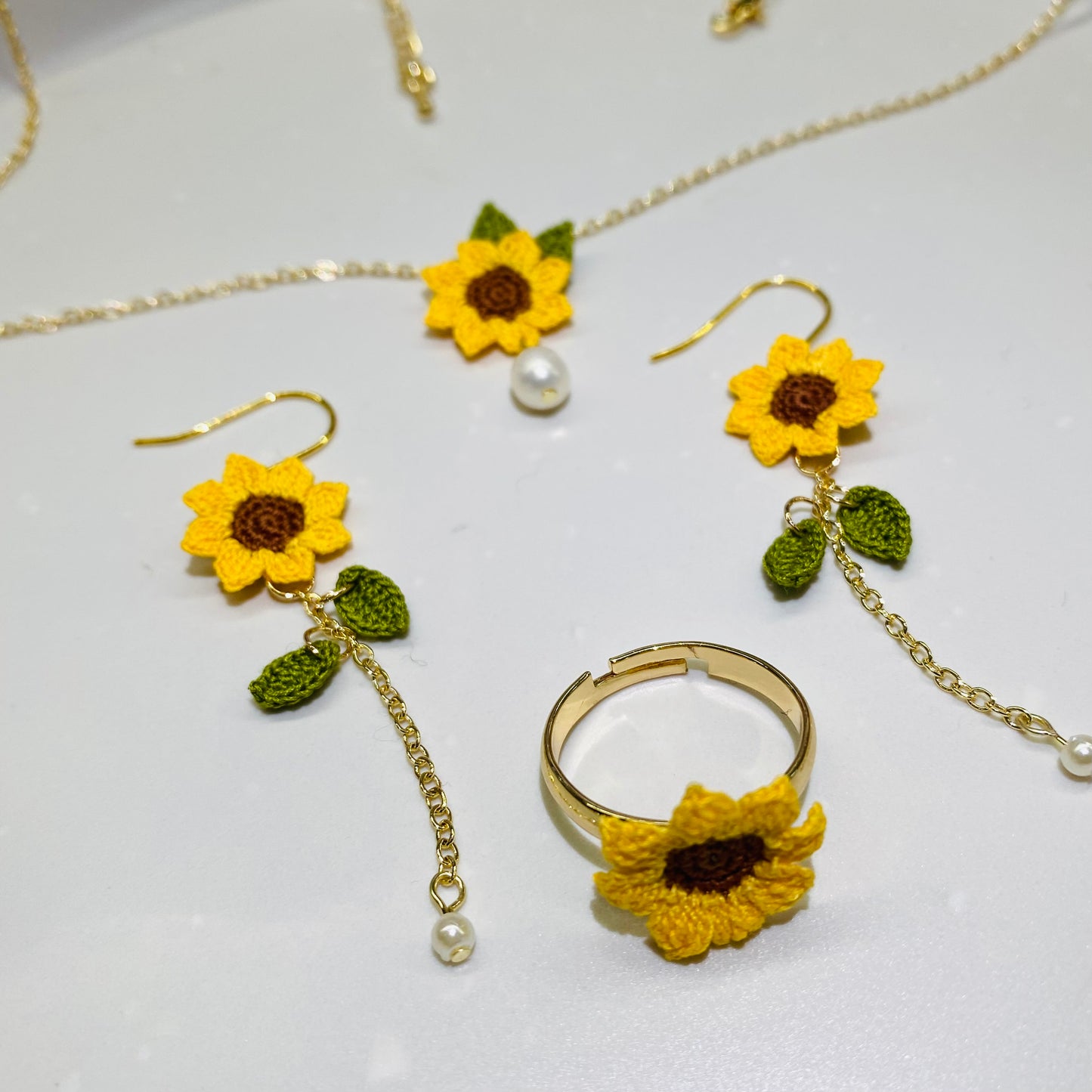 Micro Crochet Sunflower Earrings - Handmade Sunflower Jewelry, Boho summer Gift