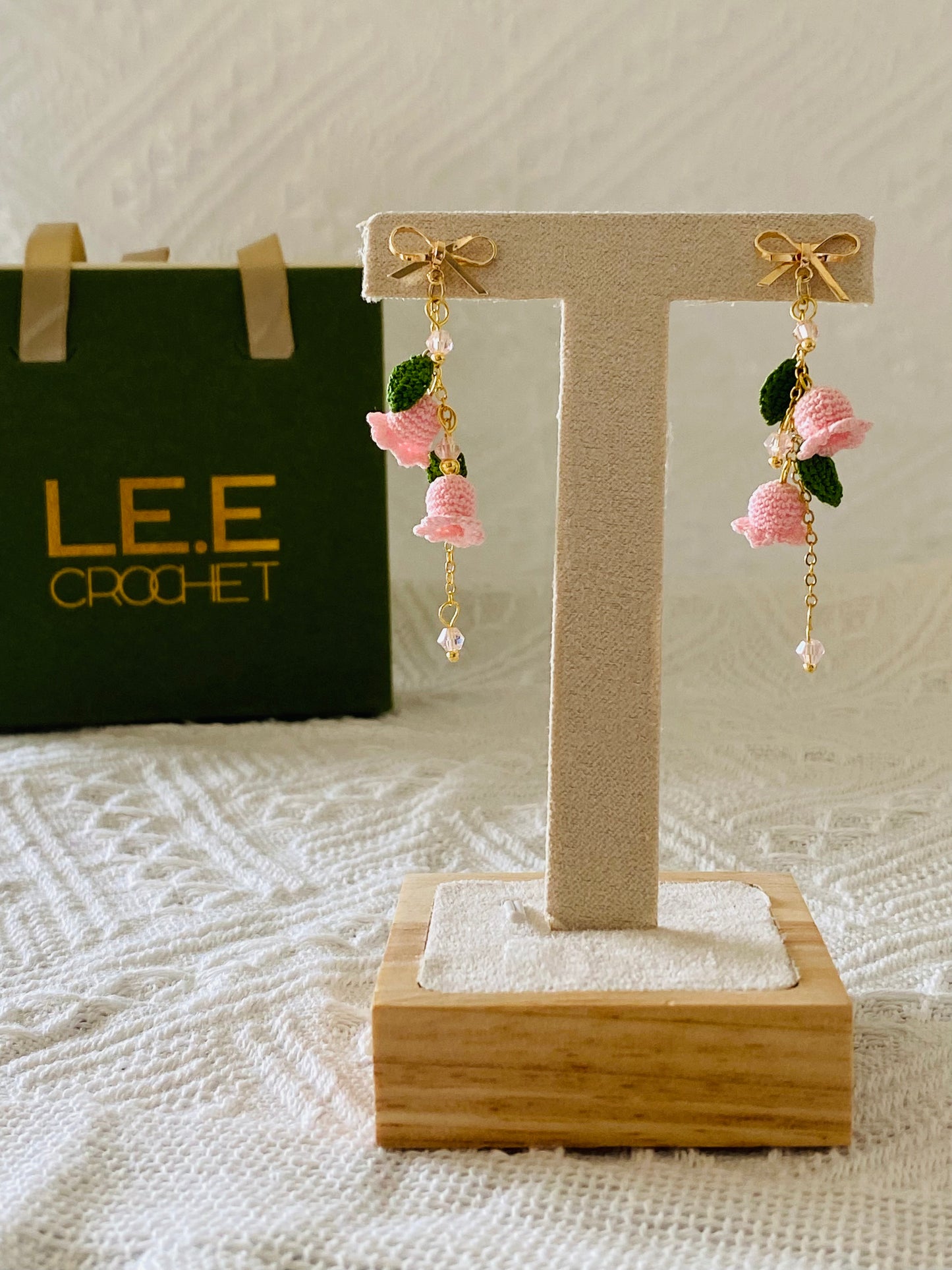 Micro Crochet Earring | Pinky Lily of the valley Bow drop
