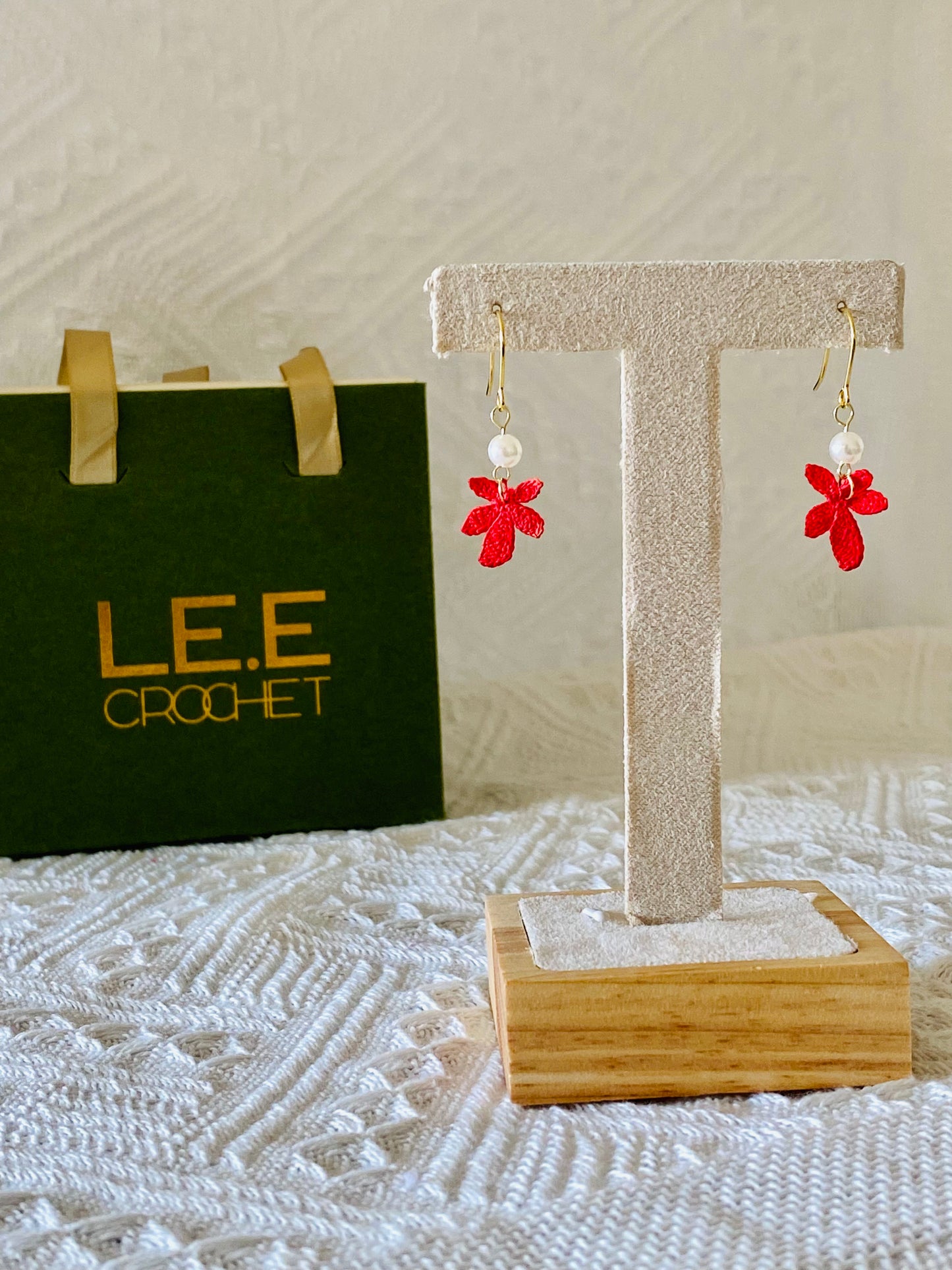 Micro Crochet Earring | Red Maple Leaf