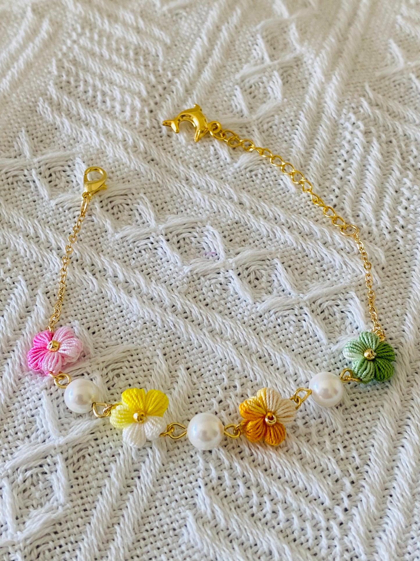 Micro Crochet Bracelet  |  Puff Flowers