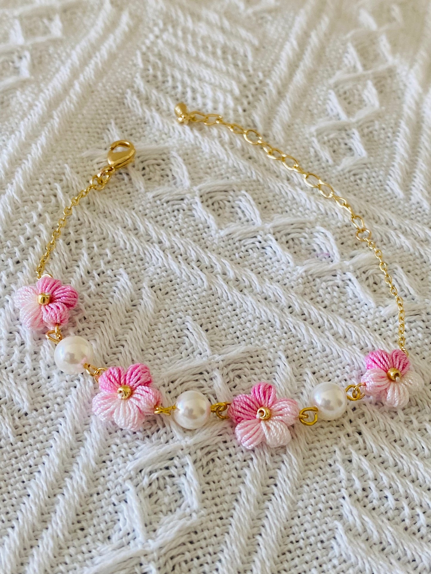 Micro Crochet Bracelet  |  Puff Flowers