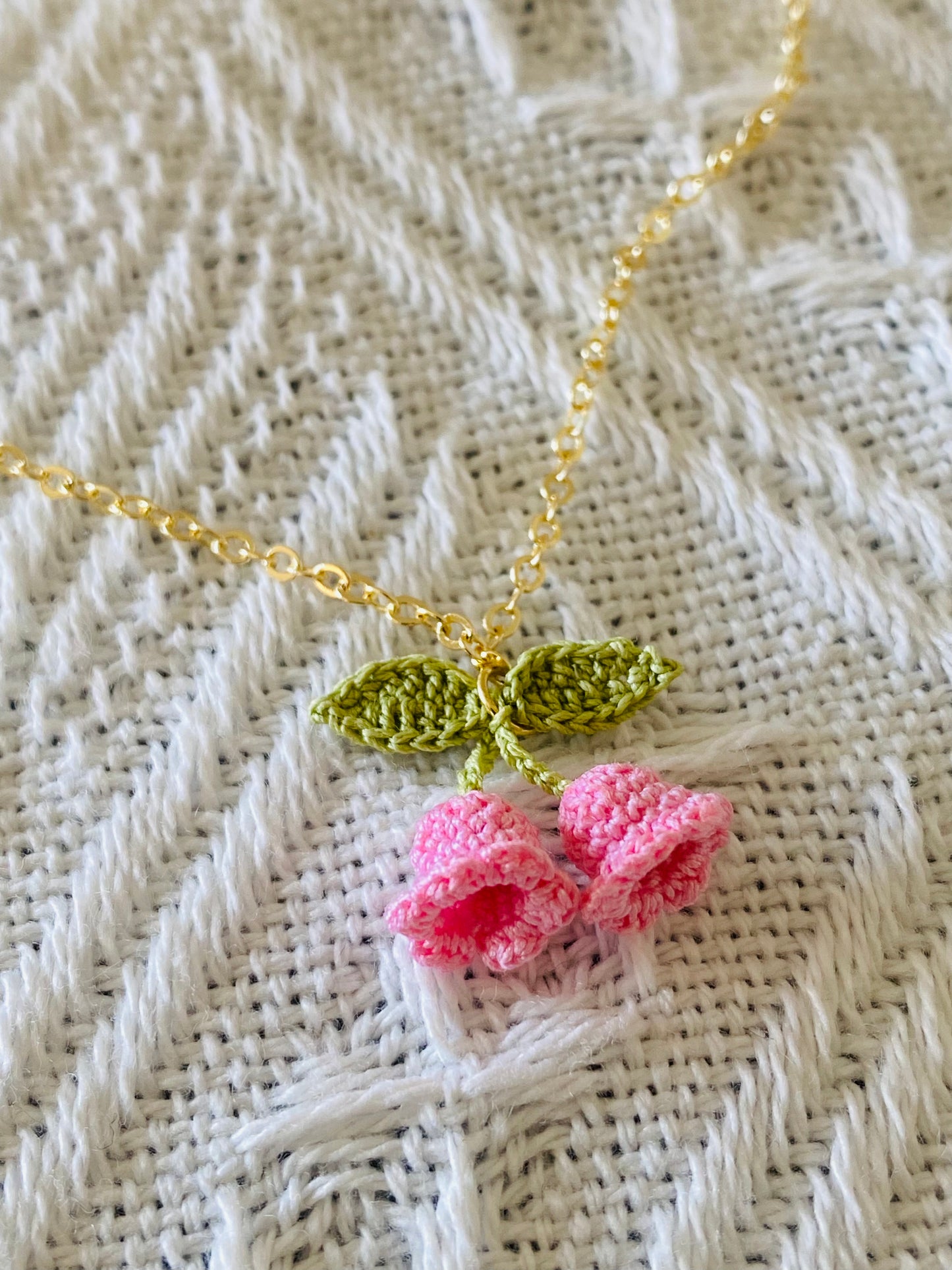 Micro Crochet Necklace  | Pink Lily of the valley Pendant