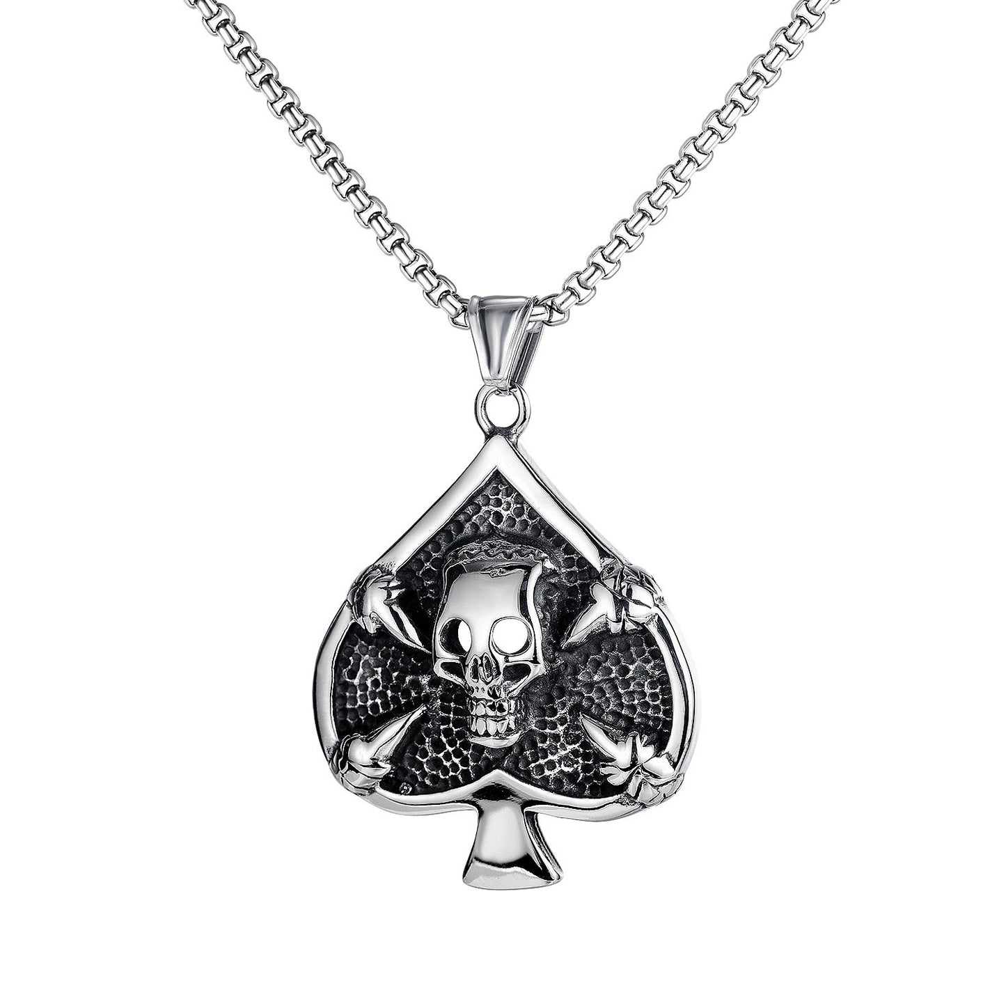 Stainless Steel Skull Spades Necklace