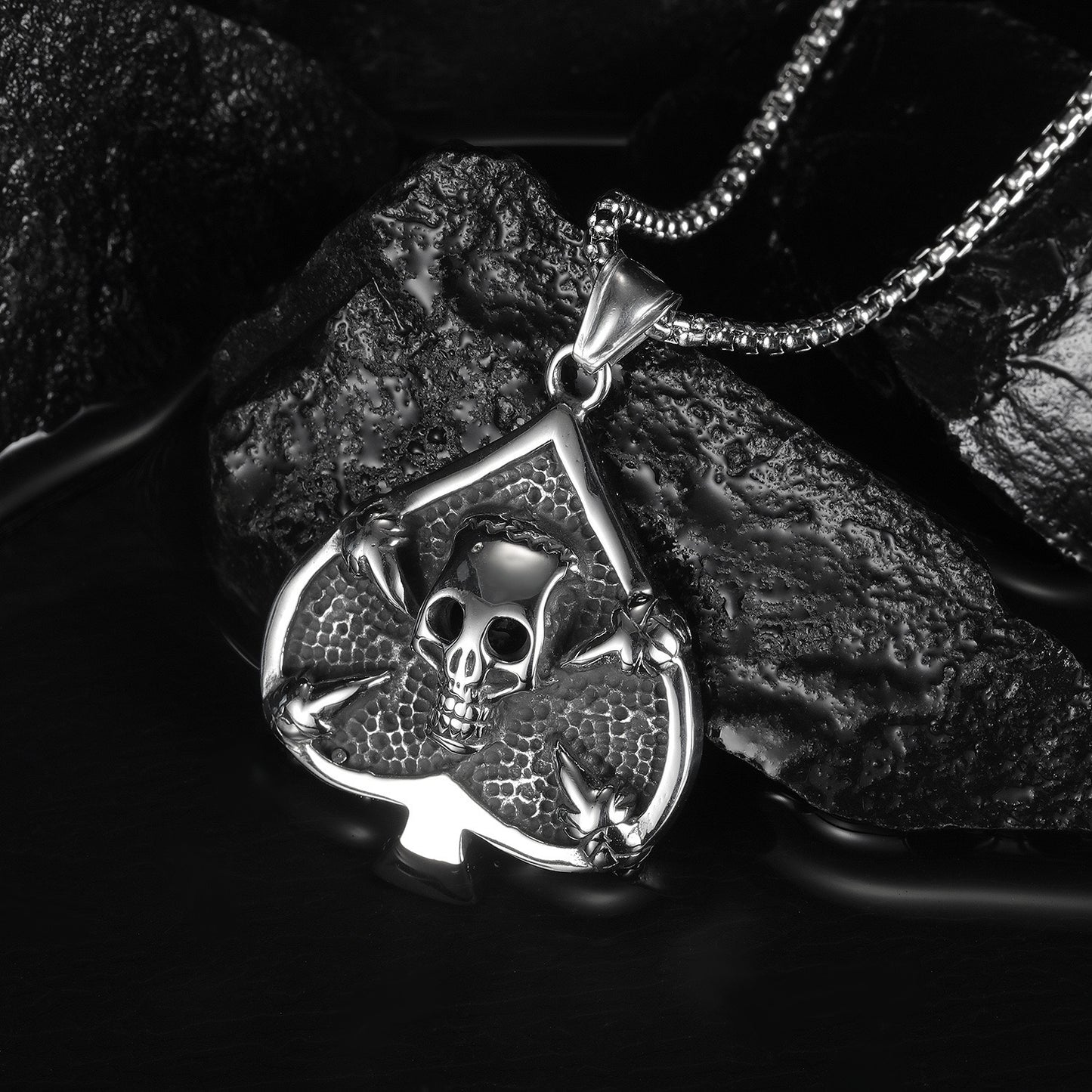 Stainless Steel Skull Spades Necklace