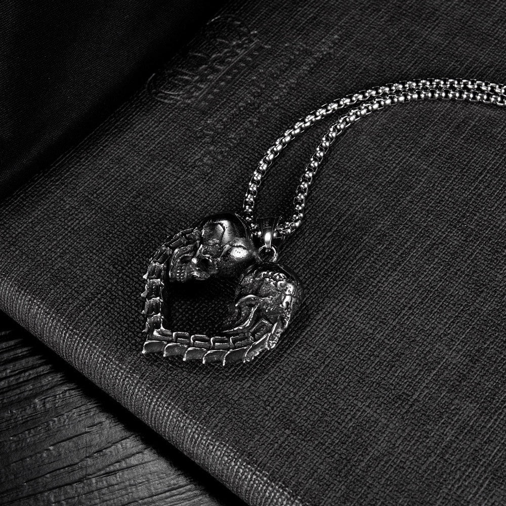 Stainless Steel Skull Love Heart Necklace