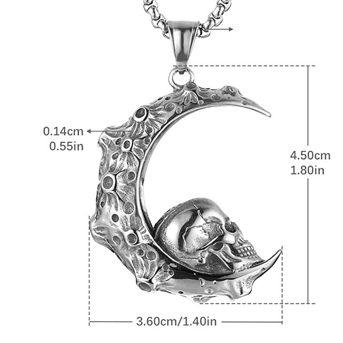 Stainless Steel Moon Skull Necklace