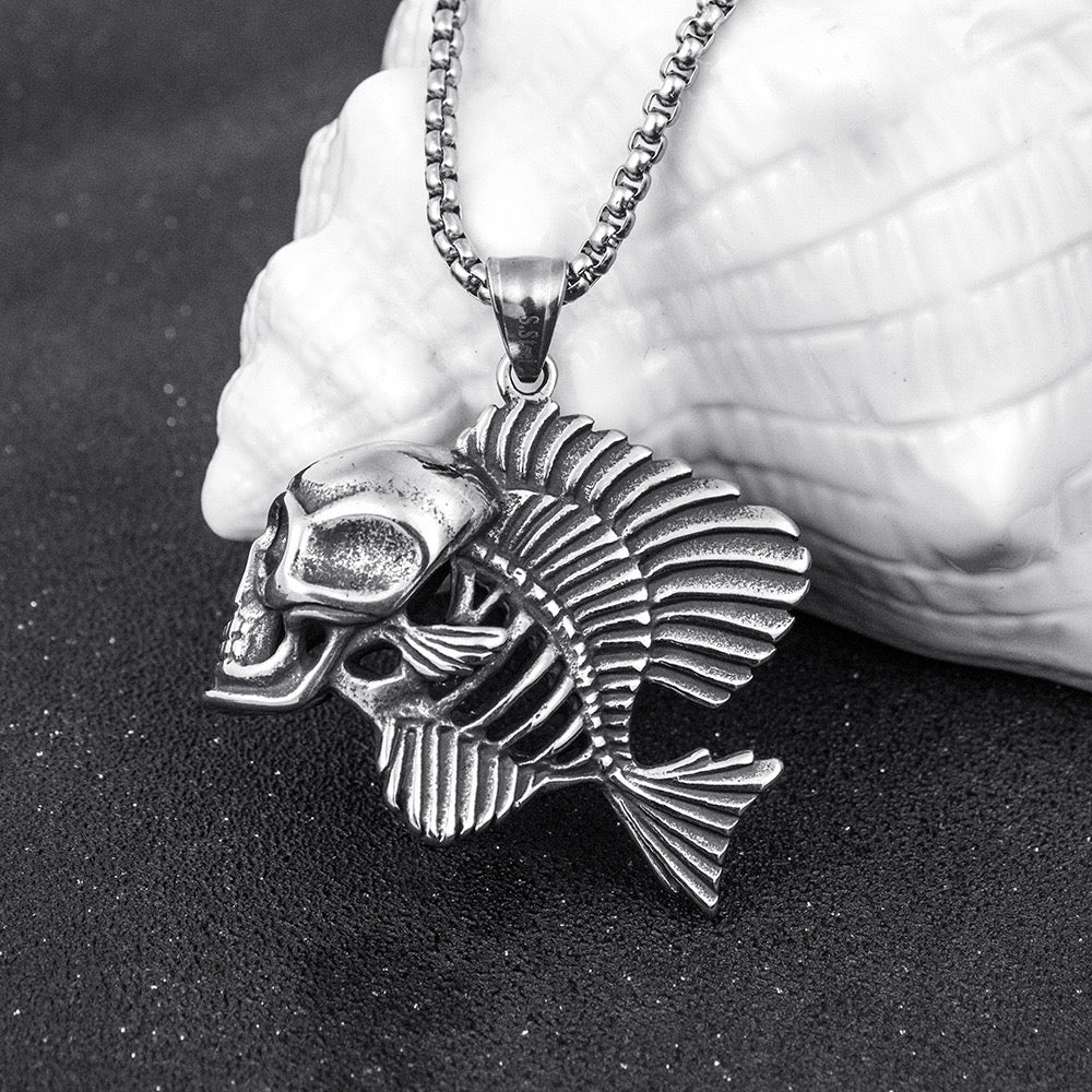 Stainless Steel Skull Fish Necklace
