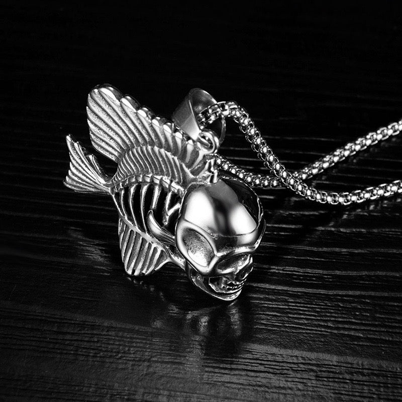 Stainless Steel Skull Fish Necklace