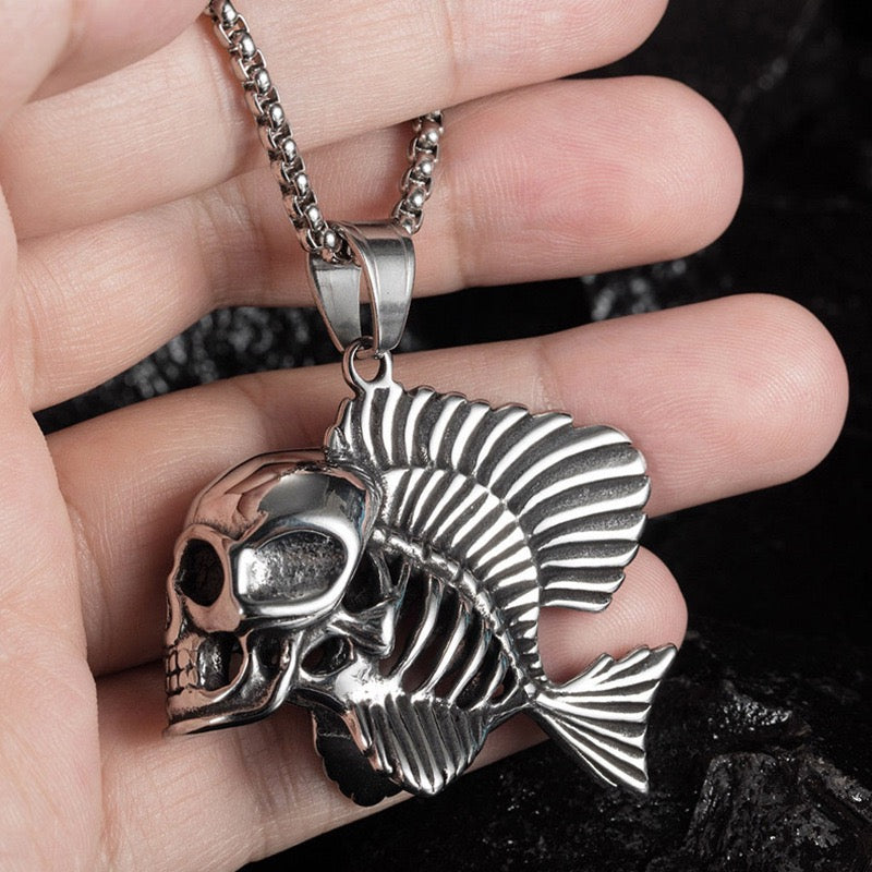 Stainless Steel Skull Fish Necklace