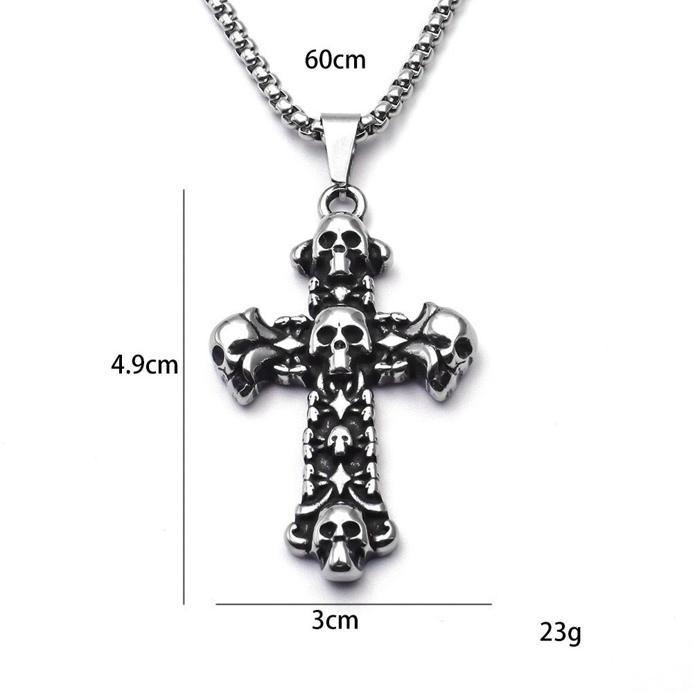 Stainless Steel Skull Collector Cross Necklace Skull Fan