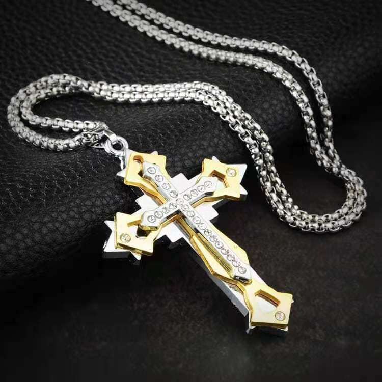 Stainless Steel Diamond-studded multi-layer Cross Necklace