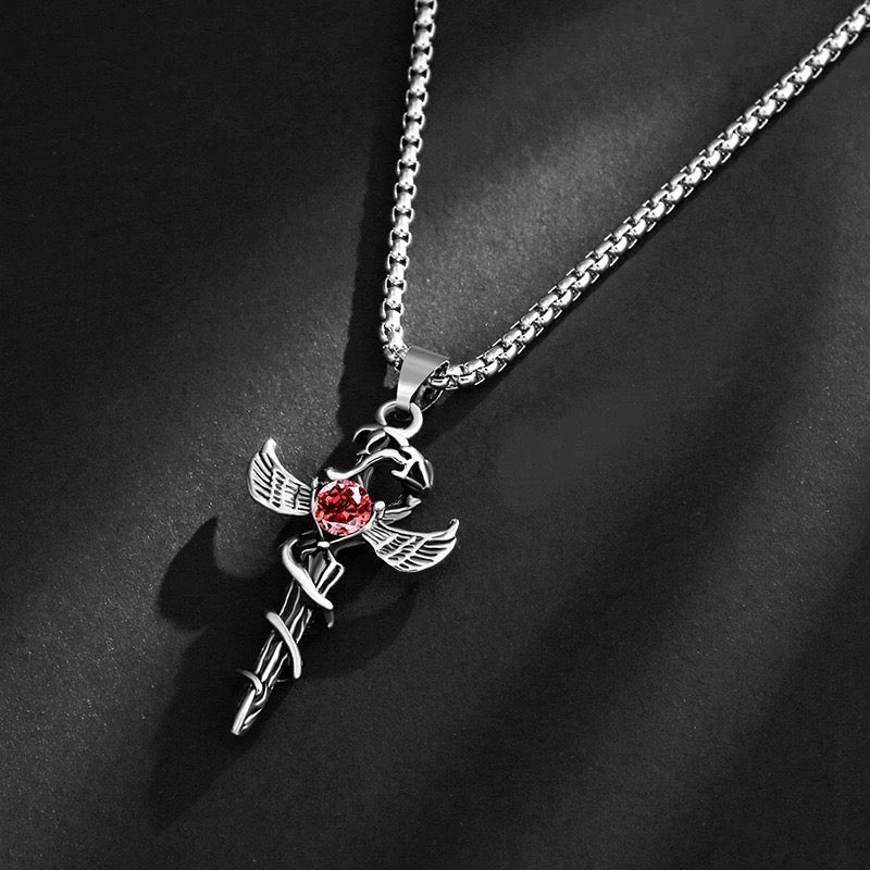 Stainless Steel Serpent and Sword Necklace