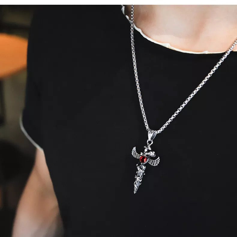 Stainless Steel Serpent and Sword Necklace