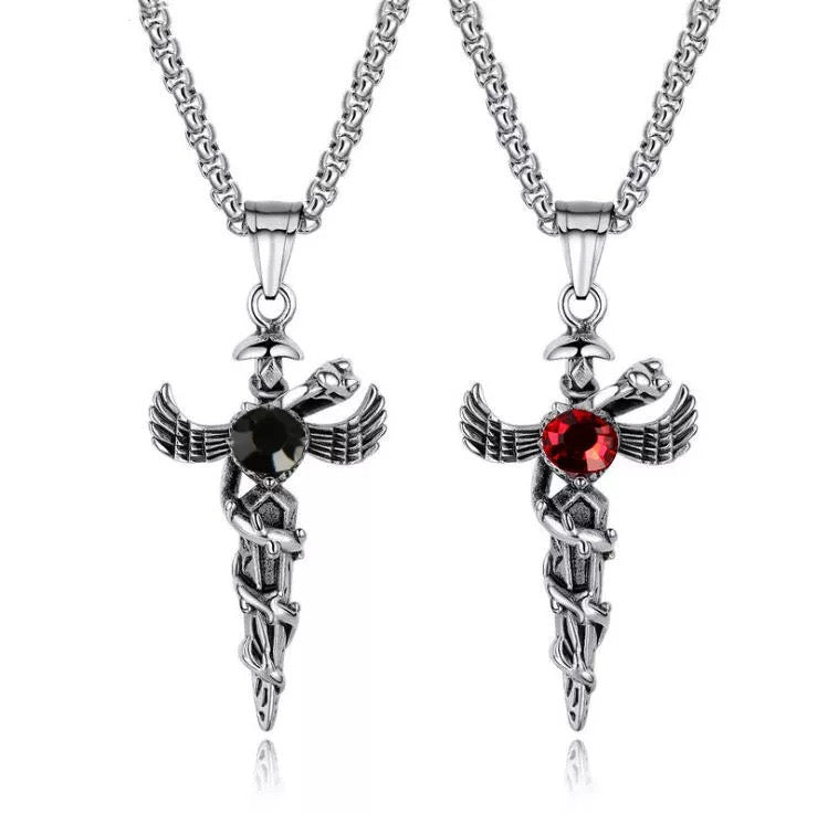 Stainless Steel Serpent and Sword Necklace