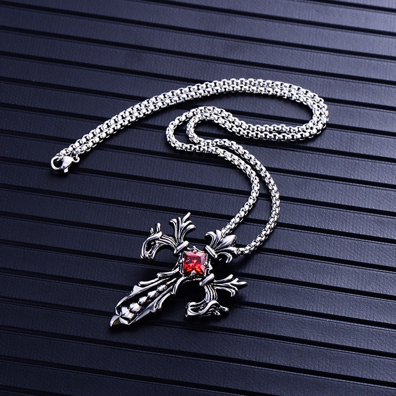 Stainless Steel Treasured Sword with Stone Necklace