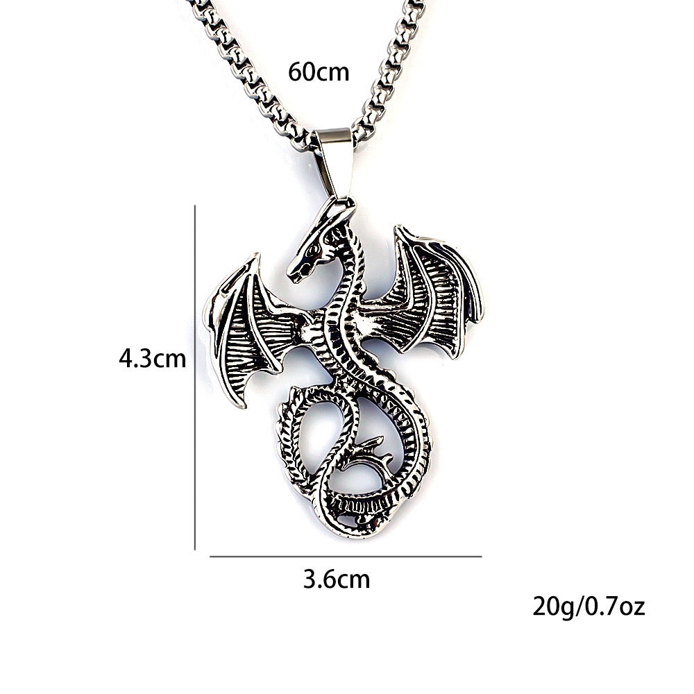 Stainless Steel Winged Dragon Necklace Mythical