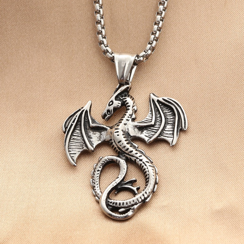 Stainless Steel Winged Dragon Necklace Mythical