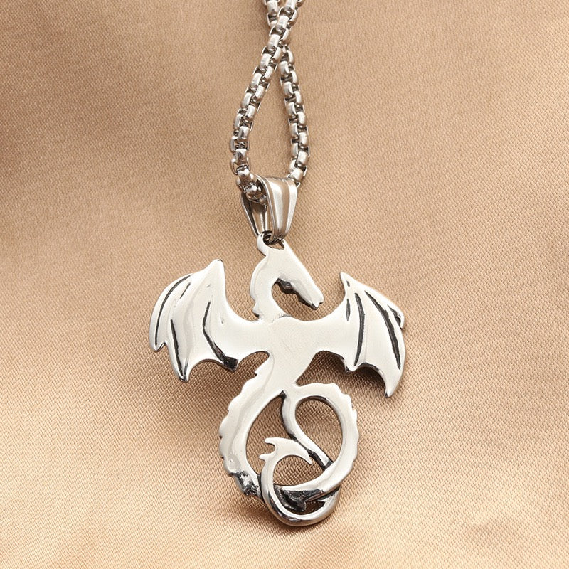 Stainless Steel Winged Dragon Necklace Mythical