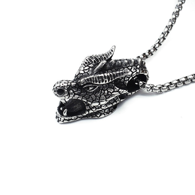 Stainless Steel Retro Evil Dragon Head Necklace