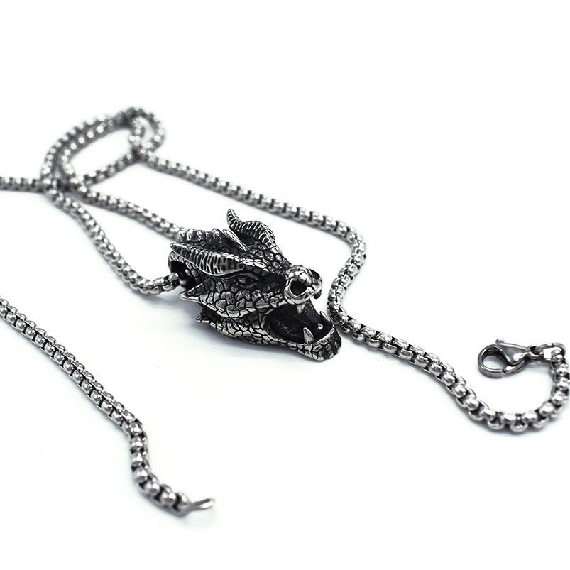 Stainless Steel Retro Evil Dragon Head Necklace
