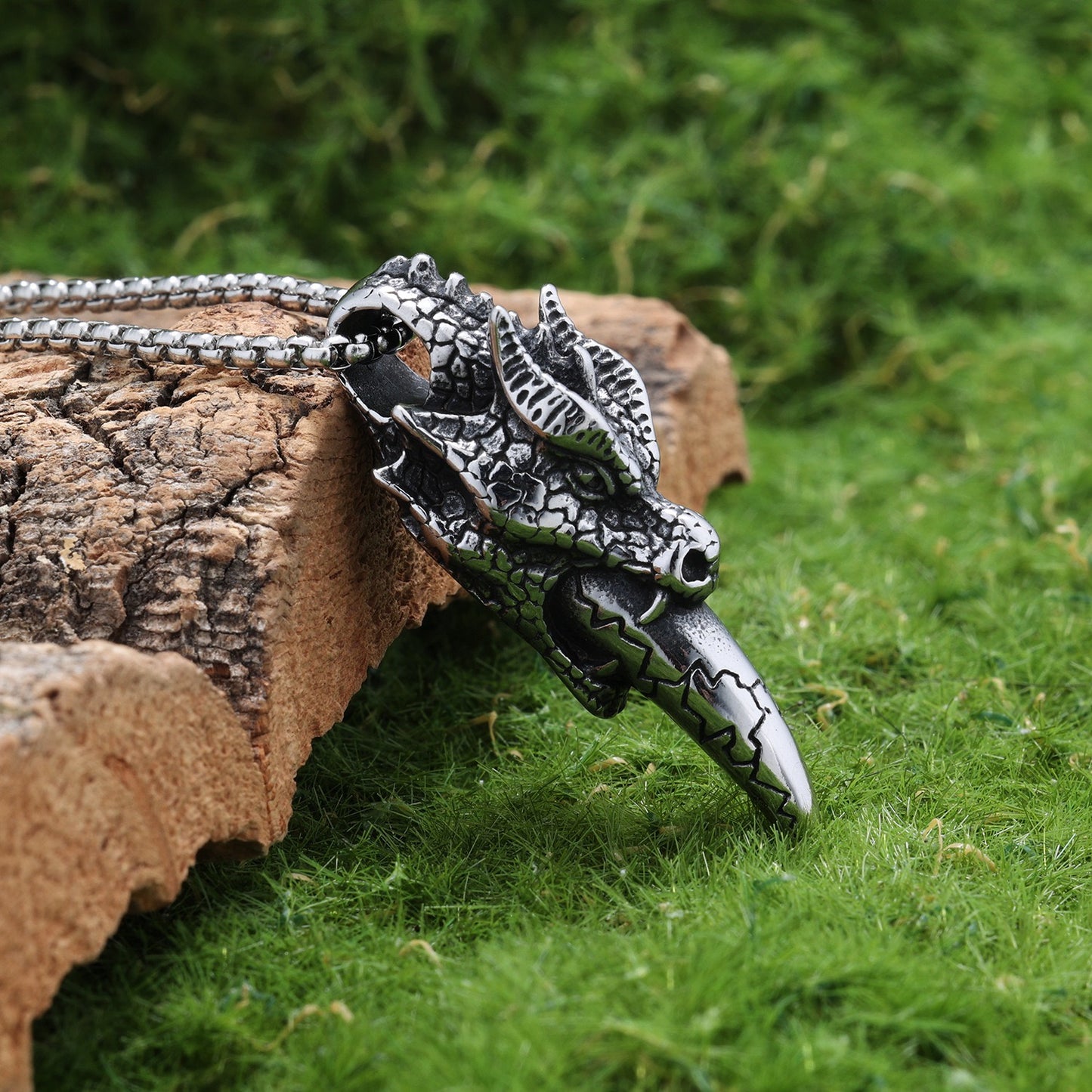Stainless Steel Retro Dragon Fang Necklace