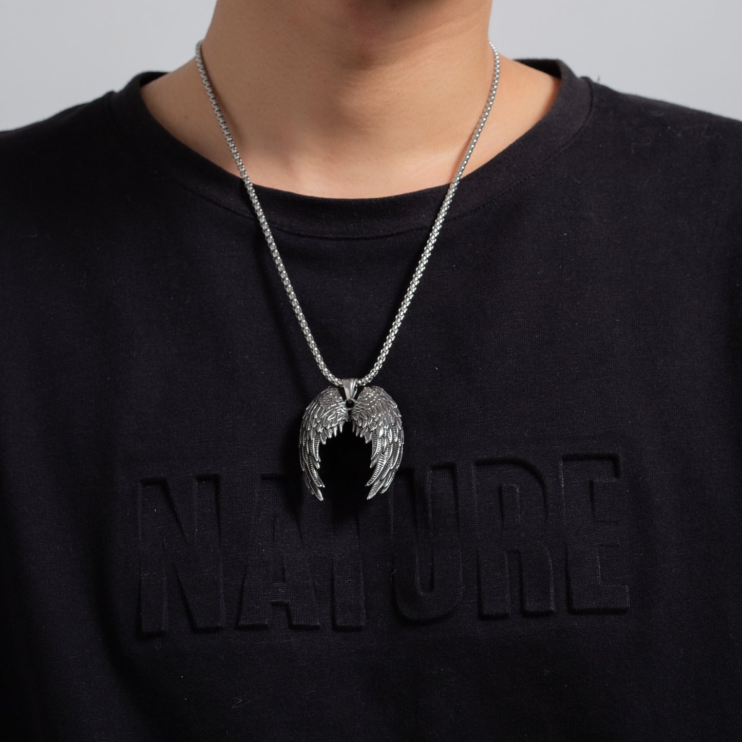 Stainless Steel Large Angle Wings Necklace