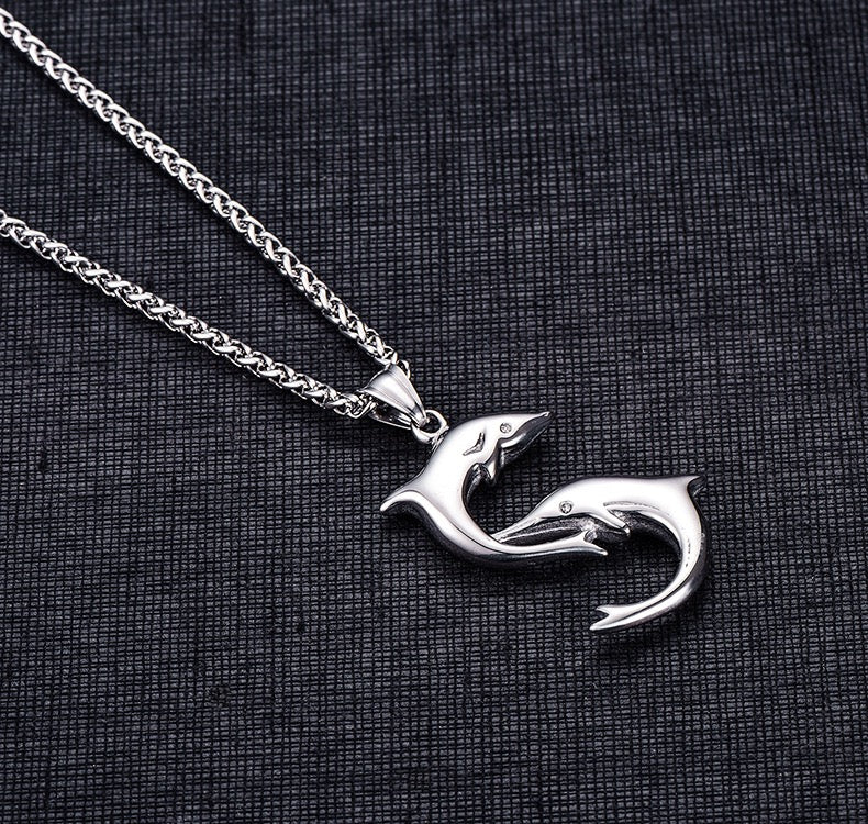 Stainless Steel Playful Dolphins Necklace