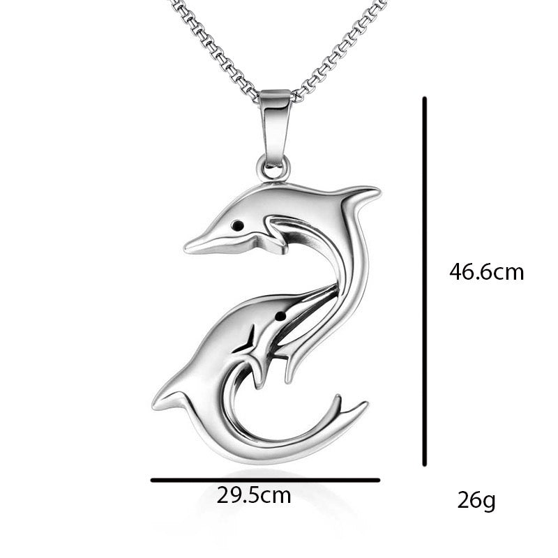 Stainless Steel Playful Dolphins Necklace