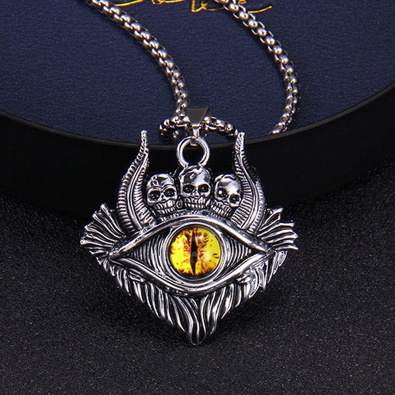 Stainless Steel Demon Eye with Skull Necklace