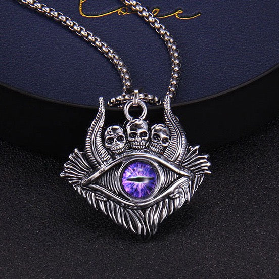 Stainless Steel Demon Eye with Skull Necklace