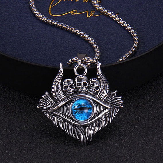 Stainless Steel Demon Eye with Skull Necklace