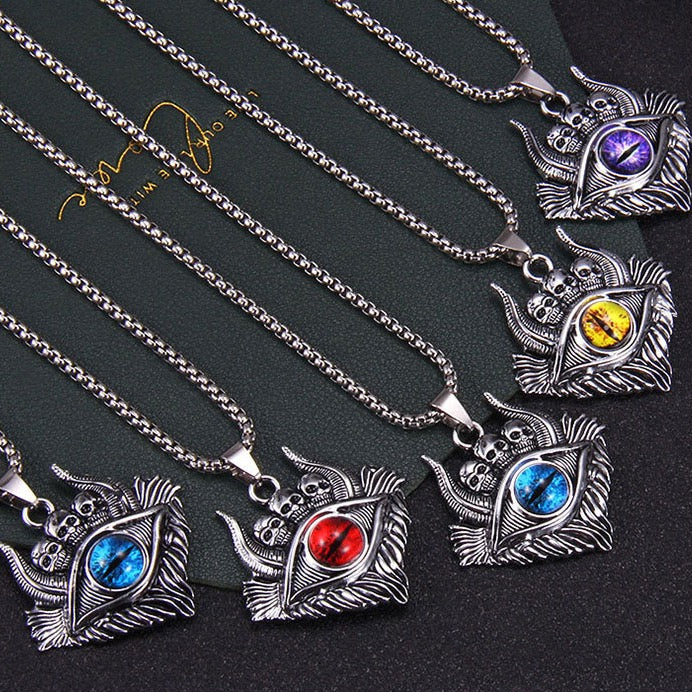 Stainless Steel Demon Eye with Skull Necklace