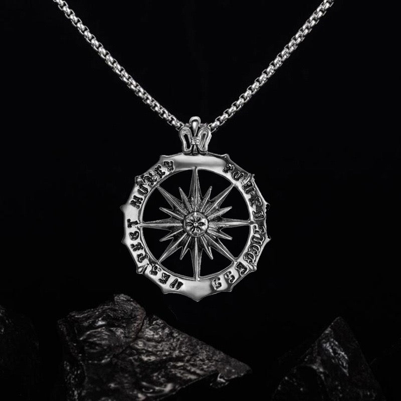 Stainless Steel Sunburst Compass Necklace