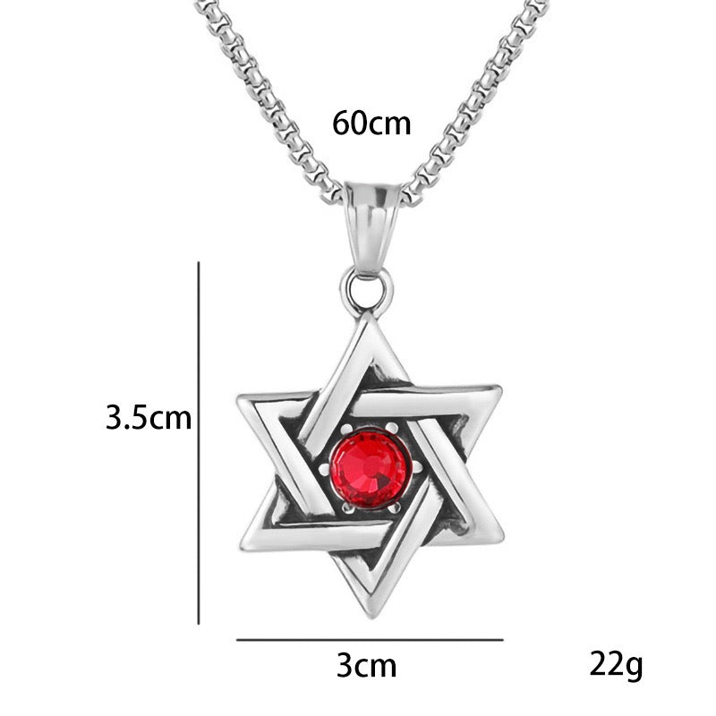 Stainless Steel Six-Pointed Star with Gemstone Necklace