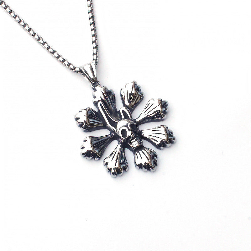 Stainless Steel Necklace | Skull & Leaf