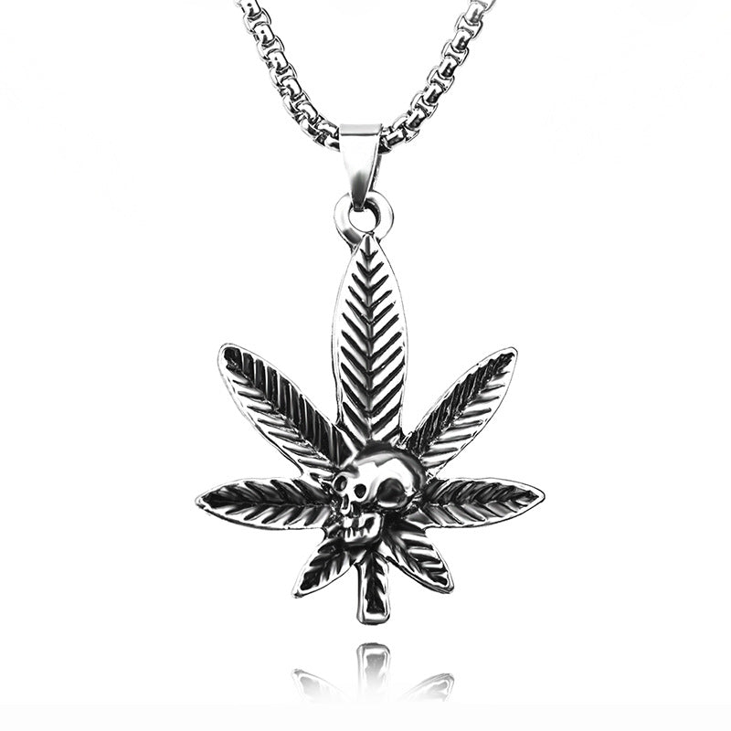 Stainless Steel Necklace | Skull & Leaf